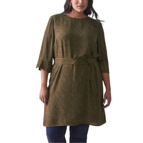 Addition Elle Tunic Dress US 14 Belted Olive Green Floral - Picture 3 of 12